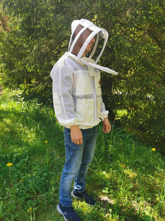 3-lagige Imkerjacke mit Fechtschleier – belüftet, mit Taschen & Ellbogenschutz