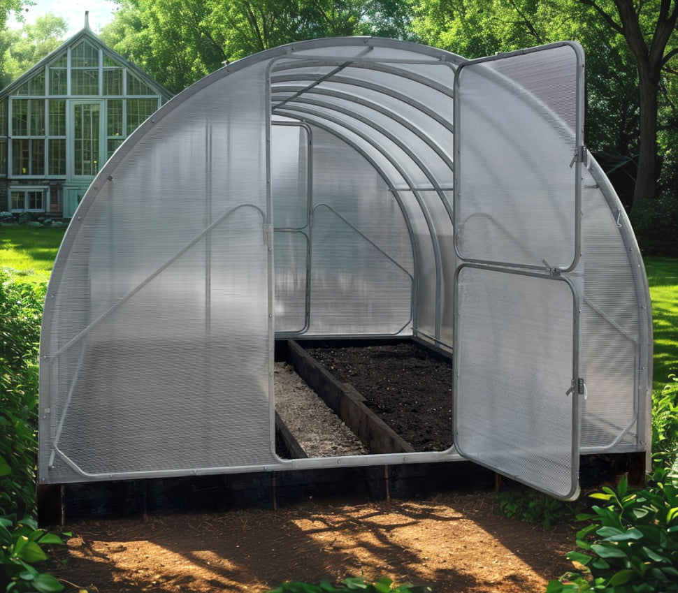 Gewächshaus GAUDI 3 m – 4/6 mm Polycarbonat oder Stahlrahmen, Bogenabstand 1,0 / 0,67 m