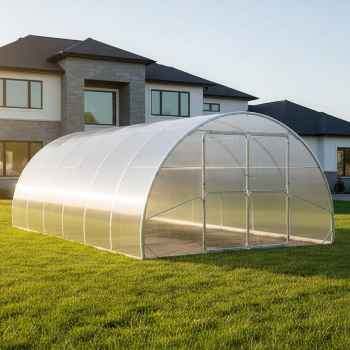Gewächshaus GAUDI 4.0 m – 4/6 mm Polycarbonat oder Stahlrahmen | 0,67/1 m Bogenabstand