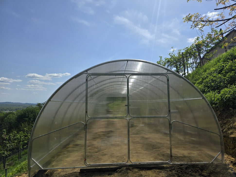 Gewächshaus GAUDI 4.0 m – 4/6 mm Polycarbonat oder Stahlrahmen | 0,67/1 m Bogenabstand