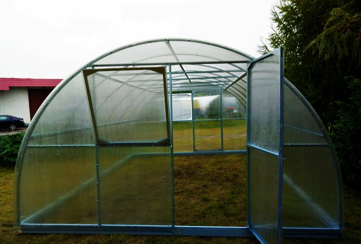 Gewächshaus MAESTRO 4 m breit – 4 oder 6 mm Polycarbonat, verzinkter Stahl & Metallriemen