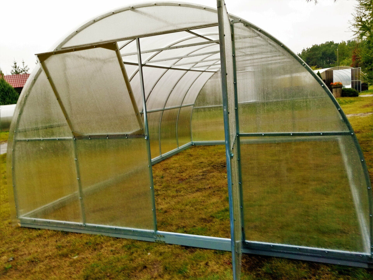 Gewächshaus MAESTRO 4 m breit – 4 oder 6 mm Polycarbonat, verzinkter Stahl & Metallriemen