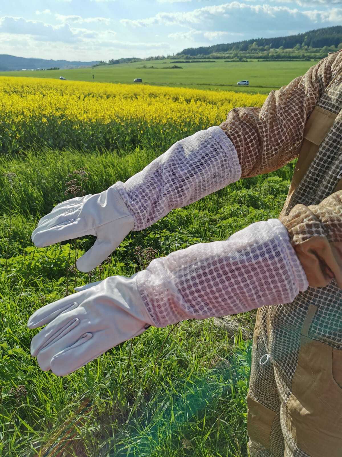 Imkerhandschuhe aus weißem Kuhleder – 3-lagig mit Atmungsnetz