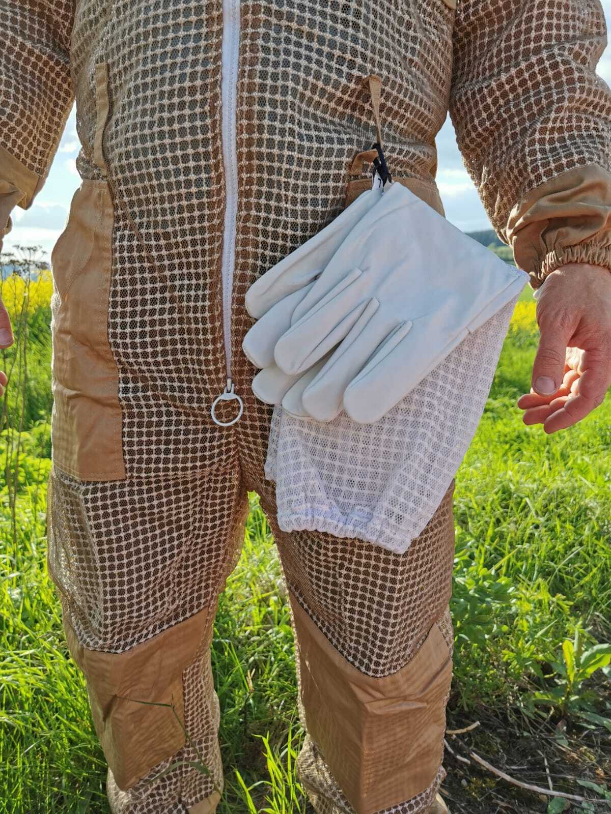 Imkerhandschuhe aus weißem Kuhleder – 3-lagig mit Atmungsnetz