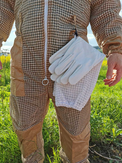 Imkerhandschuhe aus weißem Kuhleder – 3-lagig mit Atmungsnetz