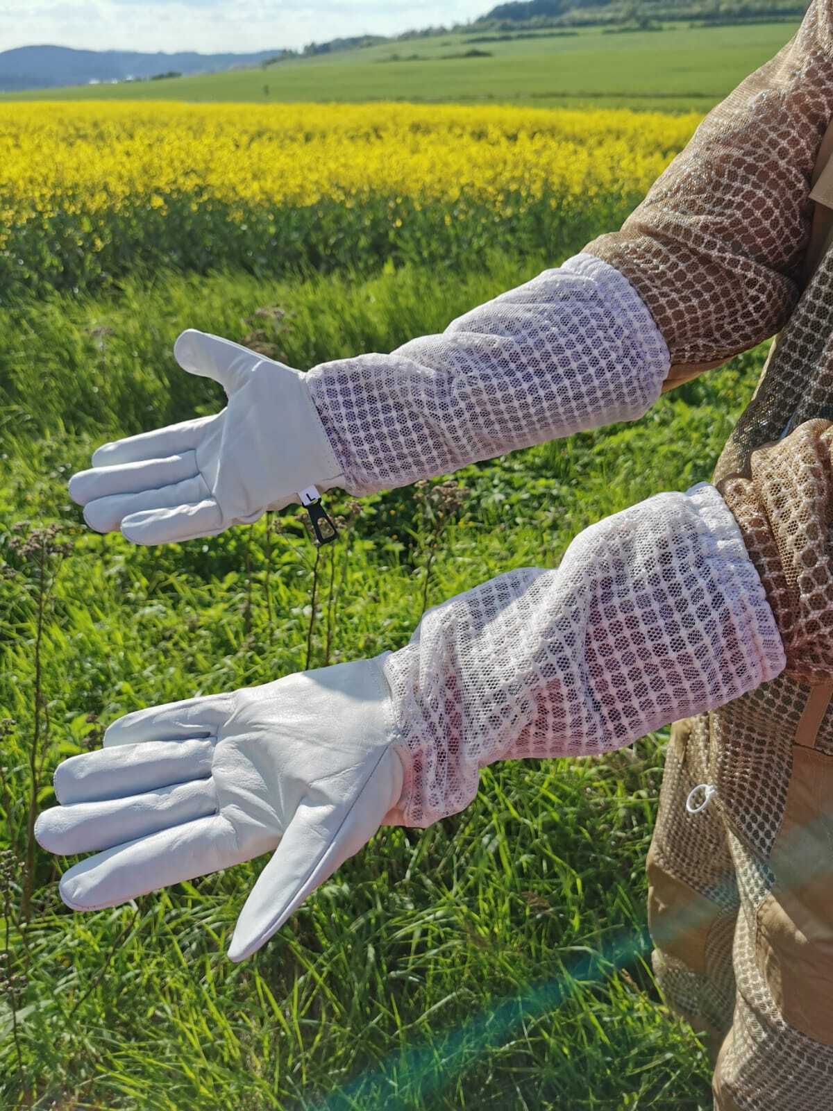 Imkerhandschuhe aus weißem Kuhleder – 3-lagig mit Atmungsnetz