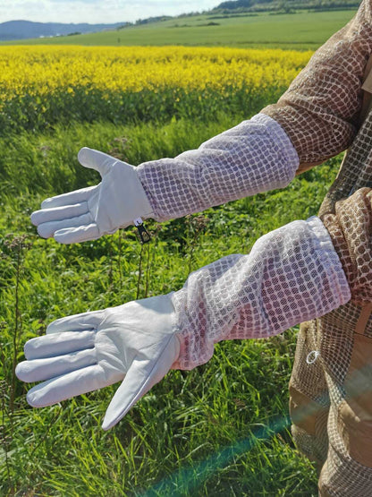 Imkerhandschuhe aus weißem Kuhleder – 3-lagig mit Atmungsnetz