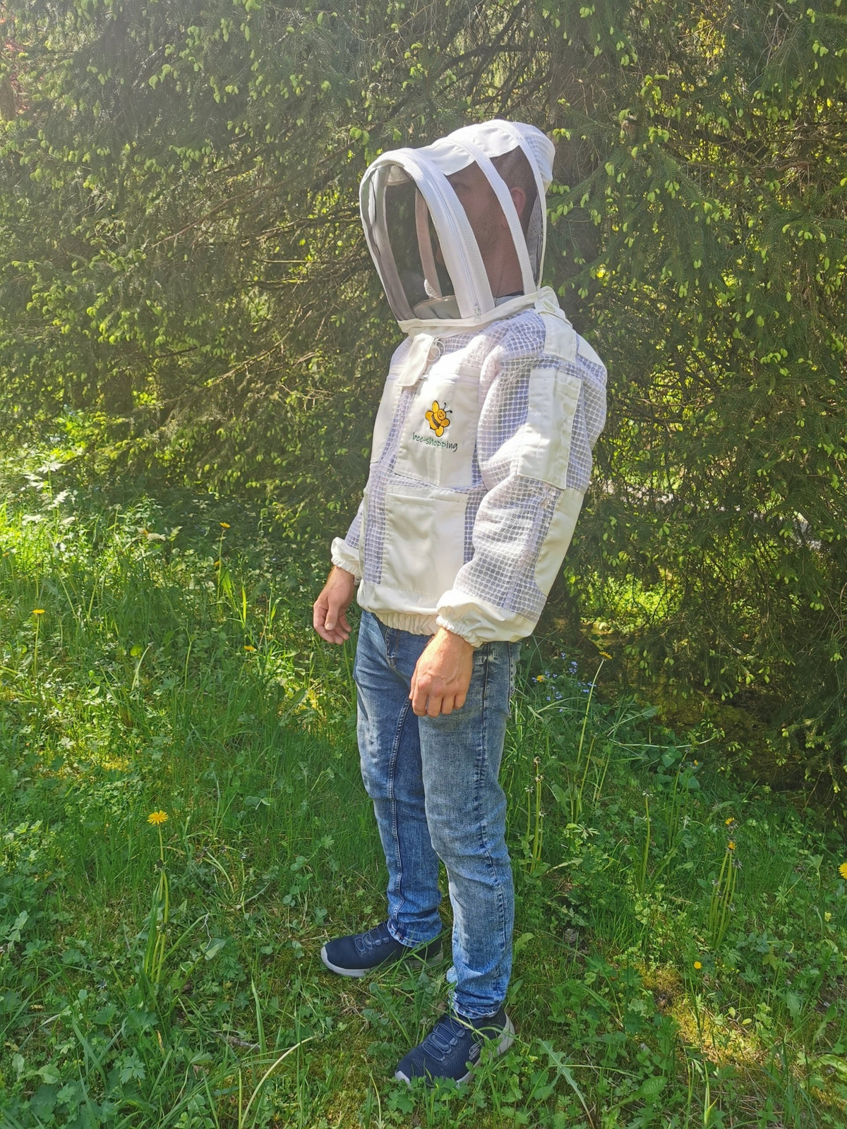 3-lagige Imkerjacke mit Fechtschleier – belüftet, mit Taschen & Ellbogenschutz