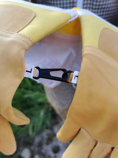 Imkerhandschuhe aus weichem Rindleder – lange Baumwollstulpe mit Karabiner