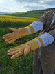 Imkerhandschuhe aus weichem Rindleder – lange Baumwollstulpe mit Karabiner