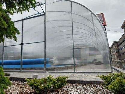 Tunnelgewächshaus 6 m breit mit 6 mm Polycarbonat – Poolüberdachung, verzinkter Stahl 30 × 30 × 2 mm