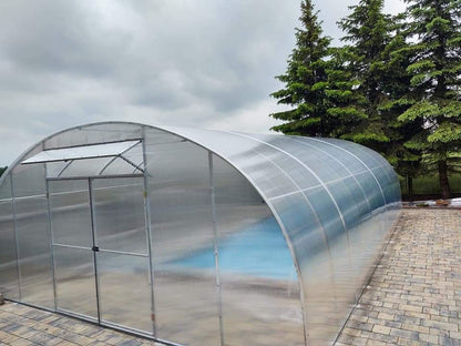 Tunnelgewächshaus 6 m breit mit 6 mm Polycarbonat – Poolüberdachung, verzinkter Stahl 30 × 30 × 2 mm
