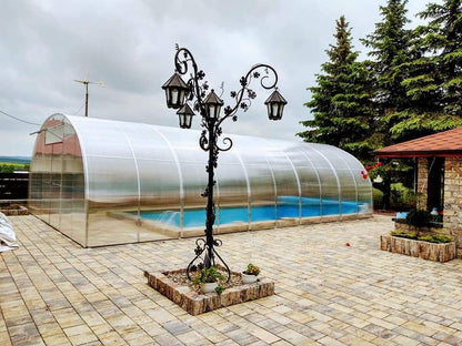 Tunnelgewächshaus 6 m breit mit 6 mm Polycarbonat – Poolüberdachung, verzinkter Stahl 30 × 30 × 2 mm
