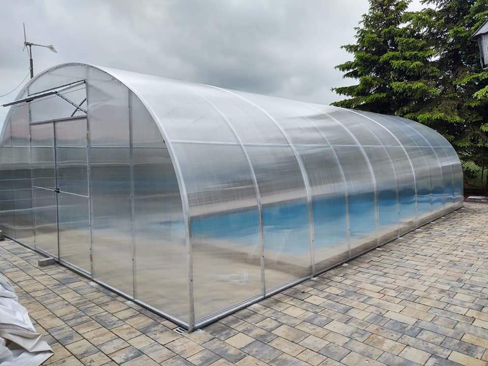 Tunnelgewächshaus 6 m breit mit 6 mm Polycarbonat – Poolüberdachung, verzinkter Stahl 30 × 30 × 2 mm