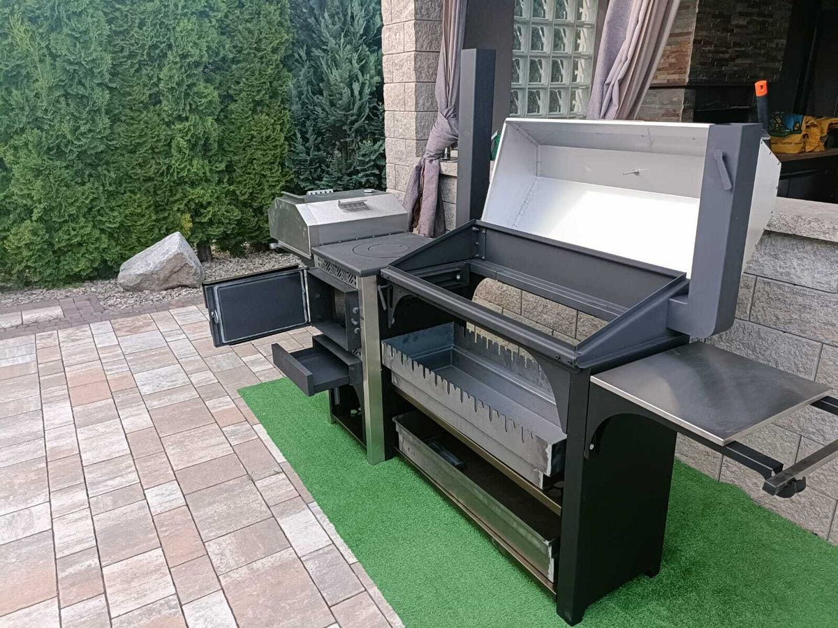 Multifunktionsgrill 6-in-1 mit BBQ, Räucherofen, Pizzaofen & Holzofen – Edelstahl