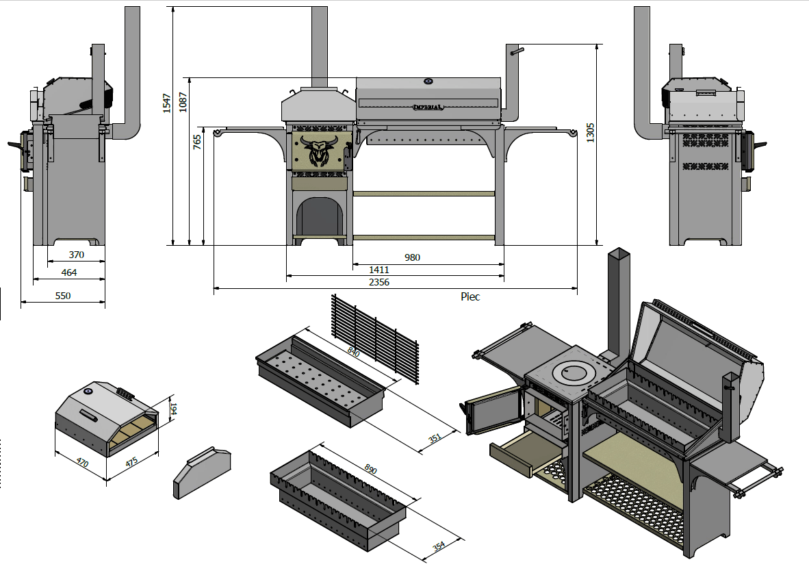 Multifunktionsgrill 6-in-1 mit BBQ, Räucherofen, Pizzaofen & Holzofen – Edelstahl
