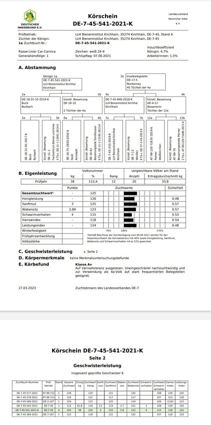 Belegstellenbegattete Bienenkönigin Carnica