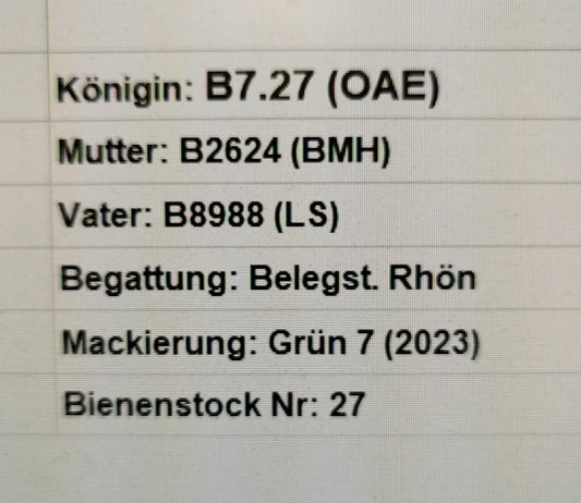 Instrumentell besamte Bienenkönigin Buckfast mit Eiablageprüfung