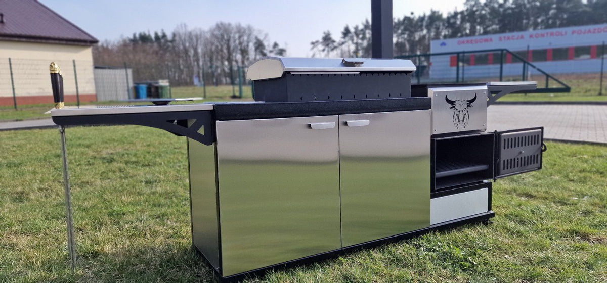Multifunktionsgrill 3-in-1 mit Mangal & Ofen – 5 mm Stahl, Edelstahl, fahrbar