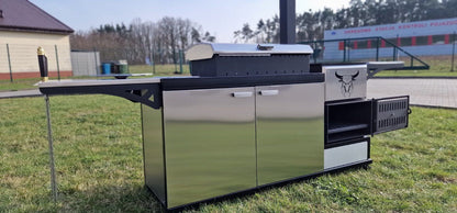 Multifunktionsgrill 3-in-1 mit Mangal & Ofen – 5 mm Stahl, Edelstahl, fahrbar