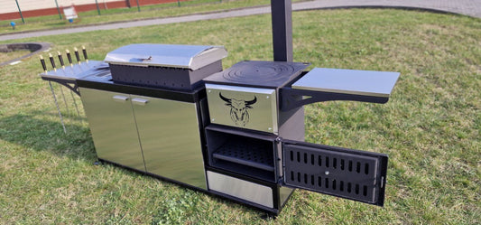 Multifunktionsgrill 3-in-1 mit Mangal & Ofen – 5 mm Stahl, Edelstahl, fahrbar
