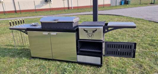 Multifunktionsgrill 3-in-1 mit Mangal & Ofen – 5 mm Stahl, Edelstahl, fahrbar