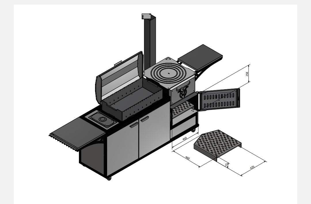 Multifunktionsgrill 3-in-1 mit Mangal & Ofen – 5 mm Stahl, Edelstahl, fahrbar