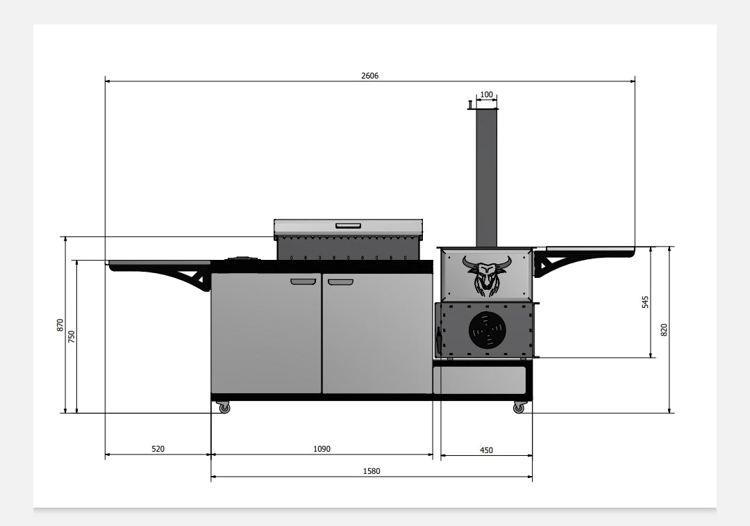 Multifunktionsgrill 3-in-1 mit Mangal & Ofen – 5 mm Stahl, Edelstahl, fahrbar