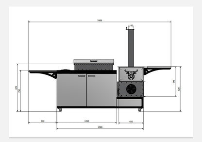 Multifunktionsgrill 3-in-1 mit Mangal & Ofen – 5 mm Stahl, Edelstahl, fahrbar