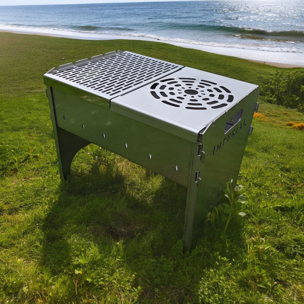 Camping Mangal Grill Imperial aus 3 mm Edelstahl – 45 × 33 cm mit Stecksystem