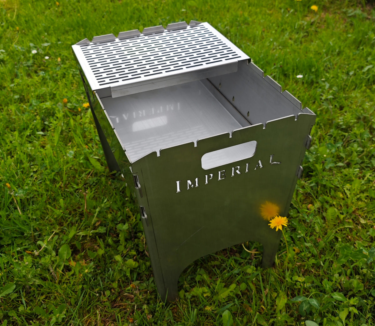 Camping Mangal Grill Imperial aus 3 mm Edelstahl – 45 × 33 cm mit Stecksystem