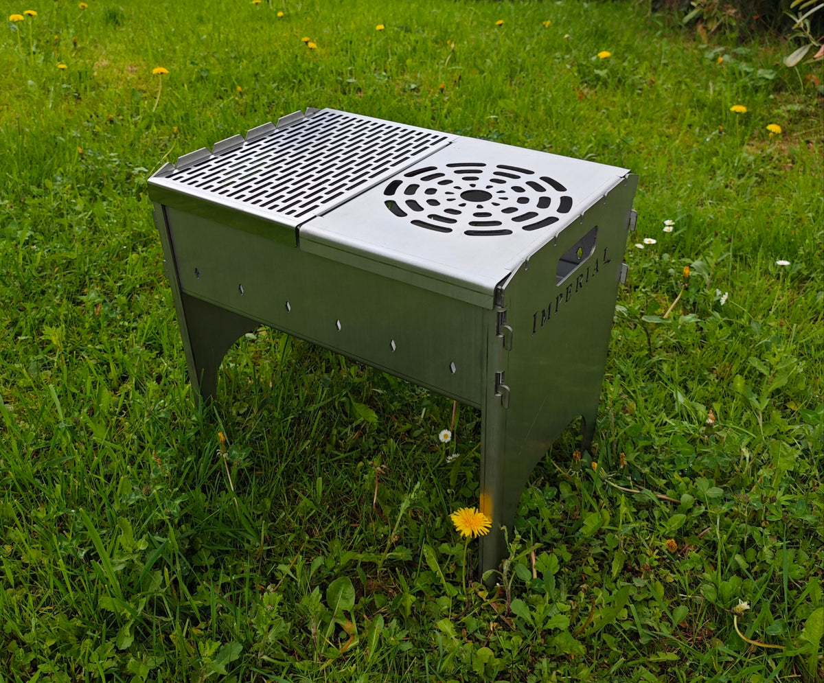 Camping Mangal Grill Imperial aus 3 mm Edelstahl – 45 × 33 cm mit Stecksystem
