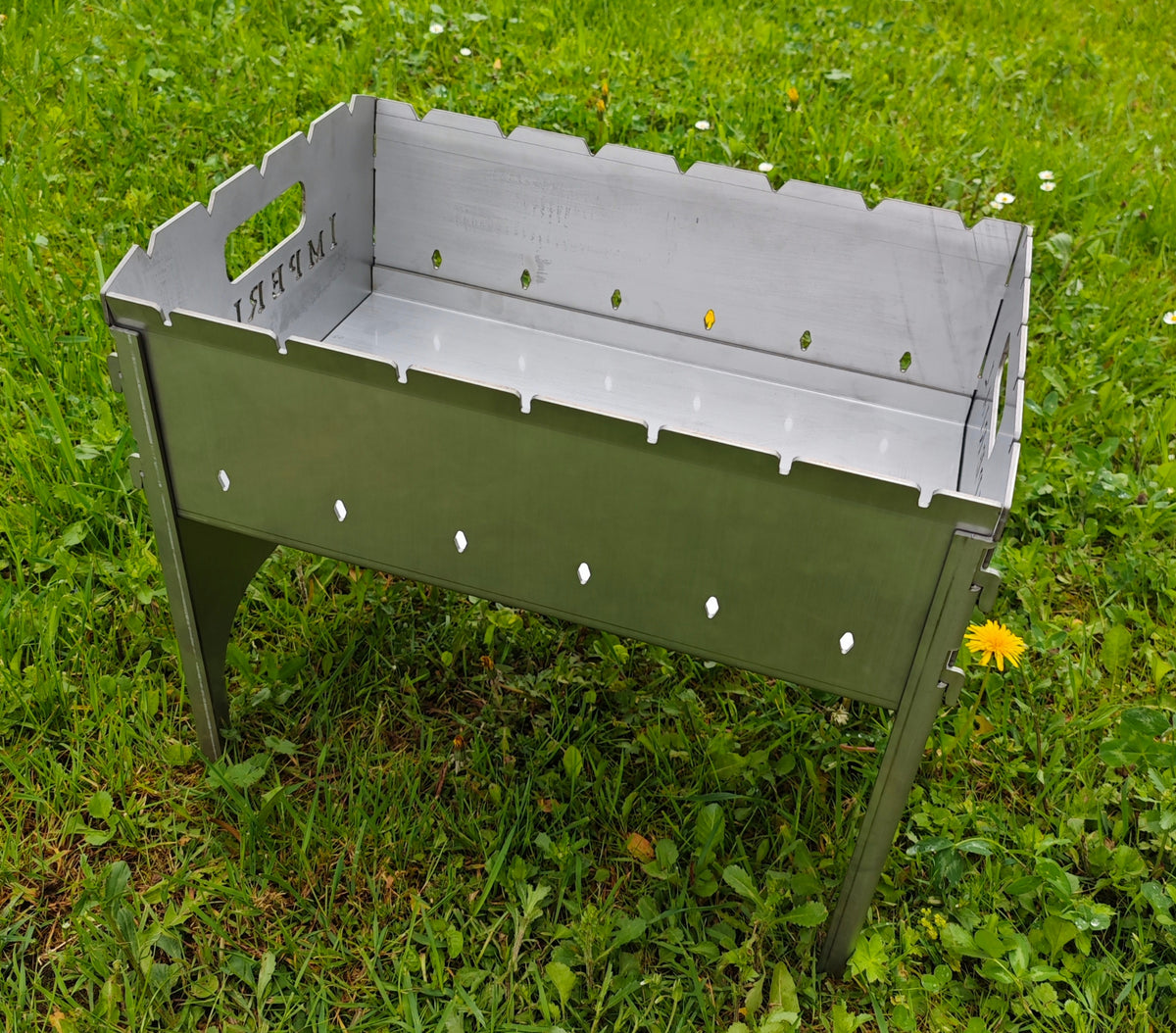 Camping Mangal Grill Imperial aus 3 mm Edelstahl – 45 × 33 cm mit Stecksystem
