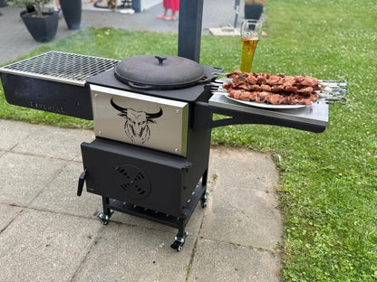 Kasan Grill 2-in-1 mit Mangal & Ofen – 5 mm Stahl, fahrbar, für Kazan/Kessel