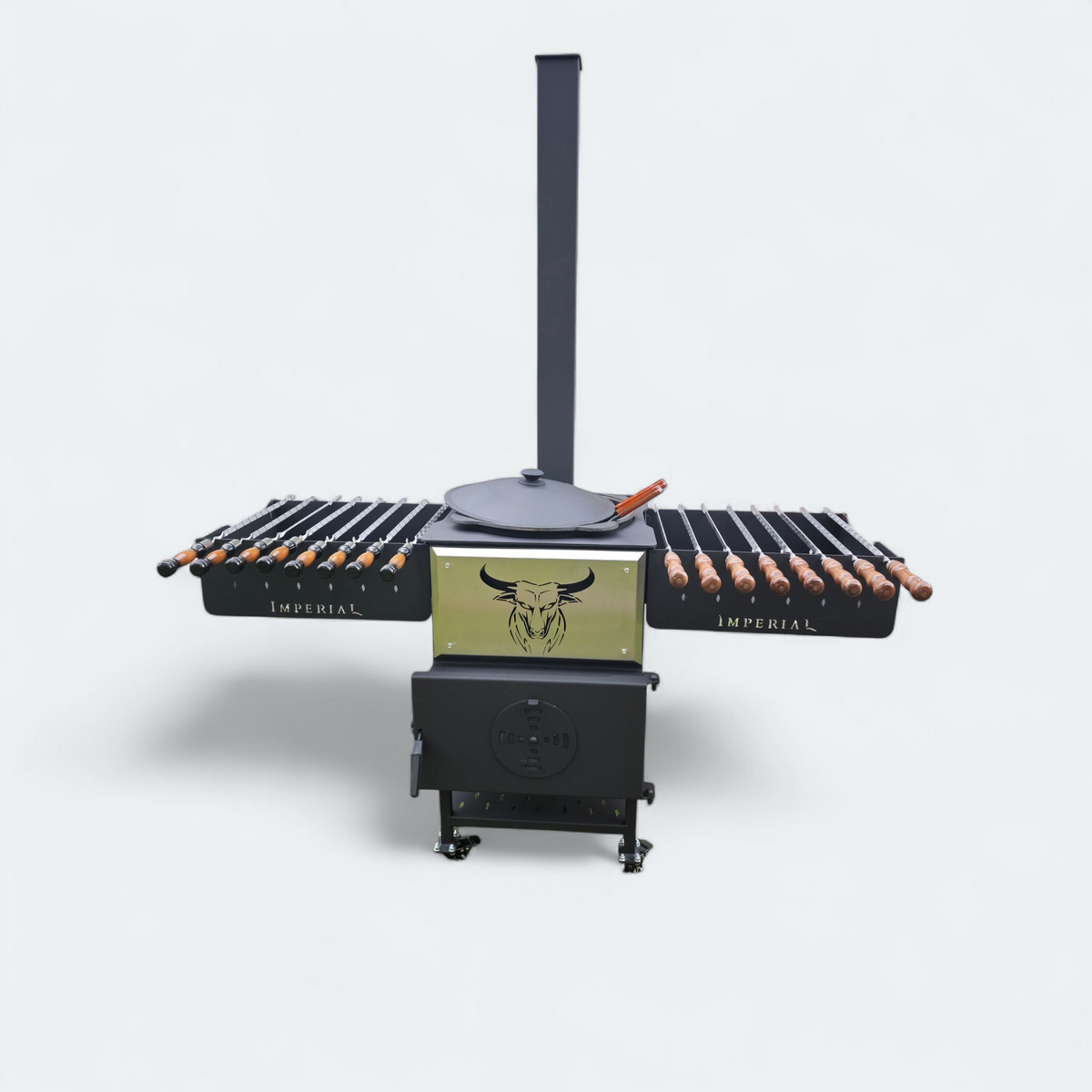Kasan Grill 2-in-1 mit Mangal & Ofen – 5 mm Stahl, fahrbar, für Kazan/Kessel
