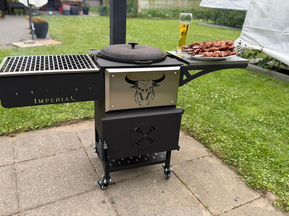 Kasan Grill 2-in-1 mit Mangal & Ofen – 5 mm Stahl, fahrbar, für Kazan/Kessel