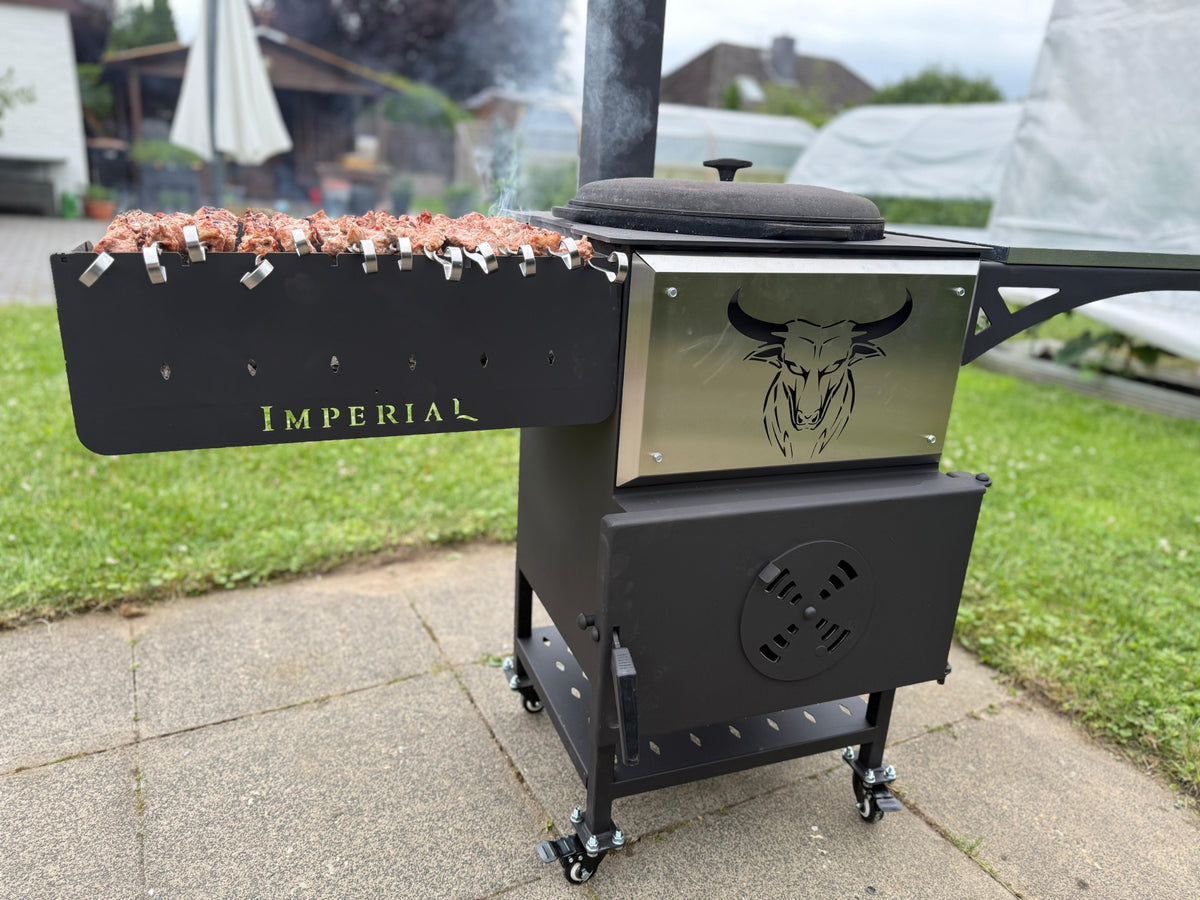 Kasan Grill 2-in-1 mit Mangal & Ofen – 5 mm Stahl, fahrbar, für Kazan/Kessel