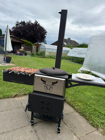Kasan Grill 2-in-1 mit Mangal & Ofen – 5 mm Stahl, fahrbar, für Kazan/Kessel
