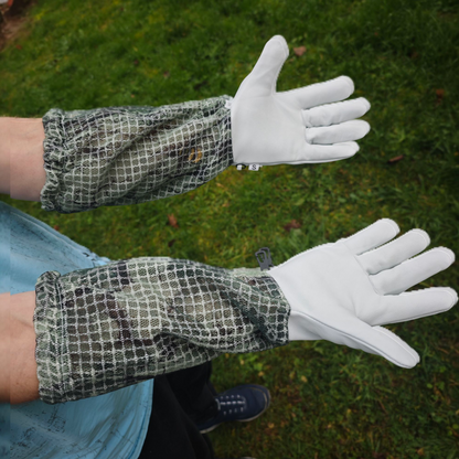 Premium Imkerhandschuhe aus Rindleder – 3-lagig, Camogrün
