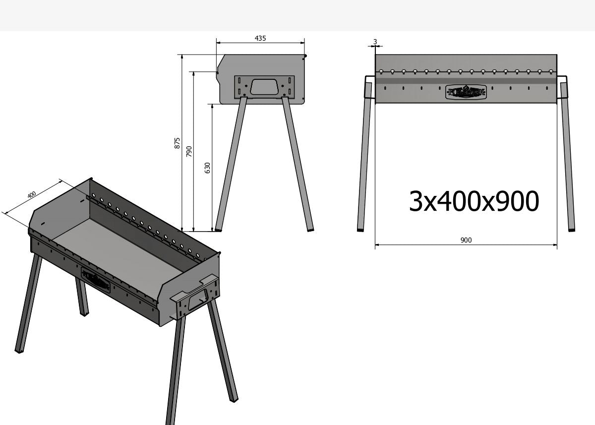 FORGEWERK Mangal Grill 40 × 90 cm aus 3 mm Stahl – Schaschlikgrill & Holzkohlegrill
