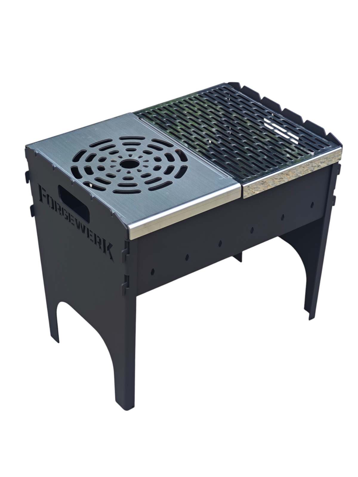 FORGEWERK Mangal Grill 3 mm Stahl – Schaschlikgrill mit Grillrost & Kochplatte