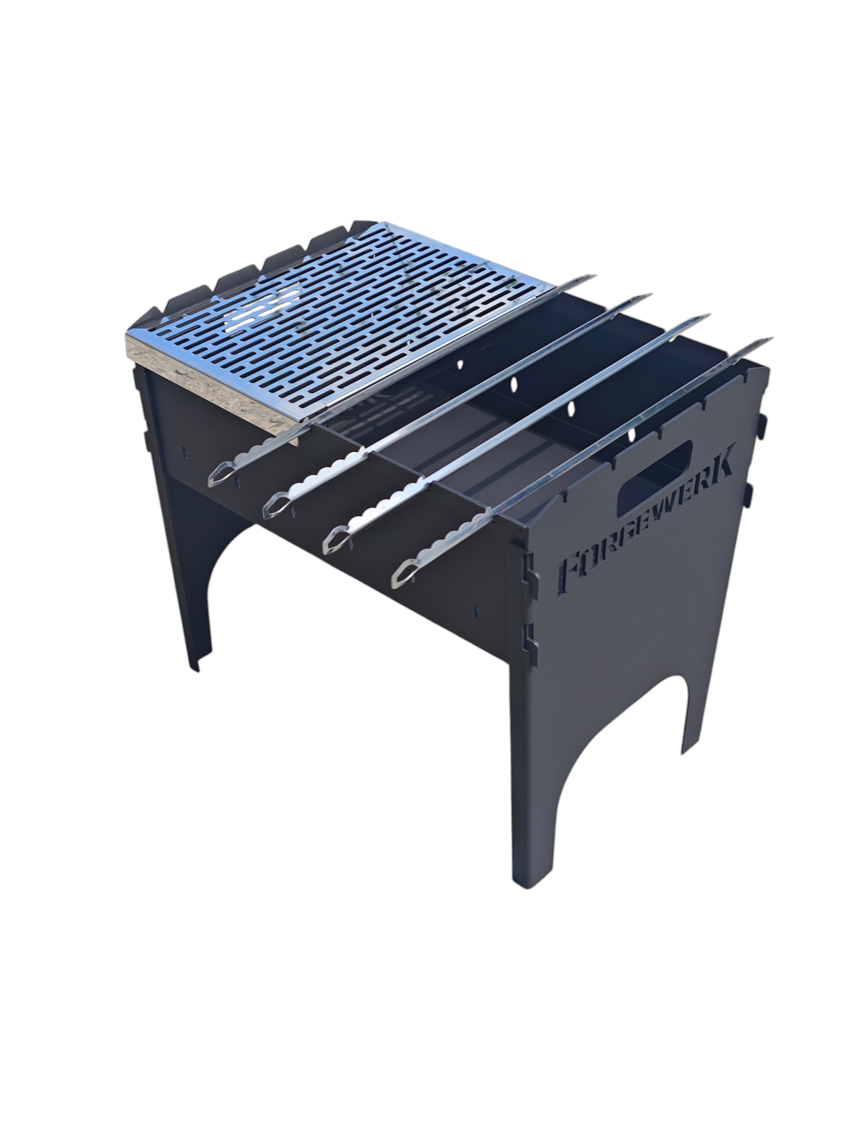 FORGEWERK Mangal Grill 3 mm Stahl – Schaschlikgrill mit Grillrost & Kochplatte