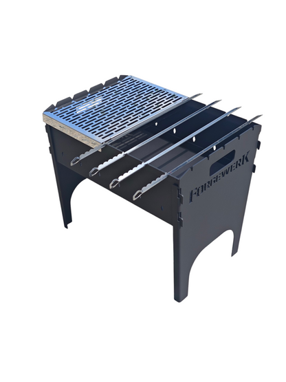 FORGEWERK Mangal Grill 3 mm Stahl – Schaschlikgrill mit Grillrost & Kochplatte