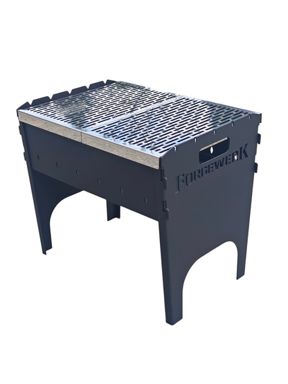 FORGEWERK Mangal Grill 3 mm Stahl – Schaschlikgrill mit Grillrost & Kochplatte