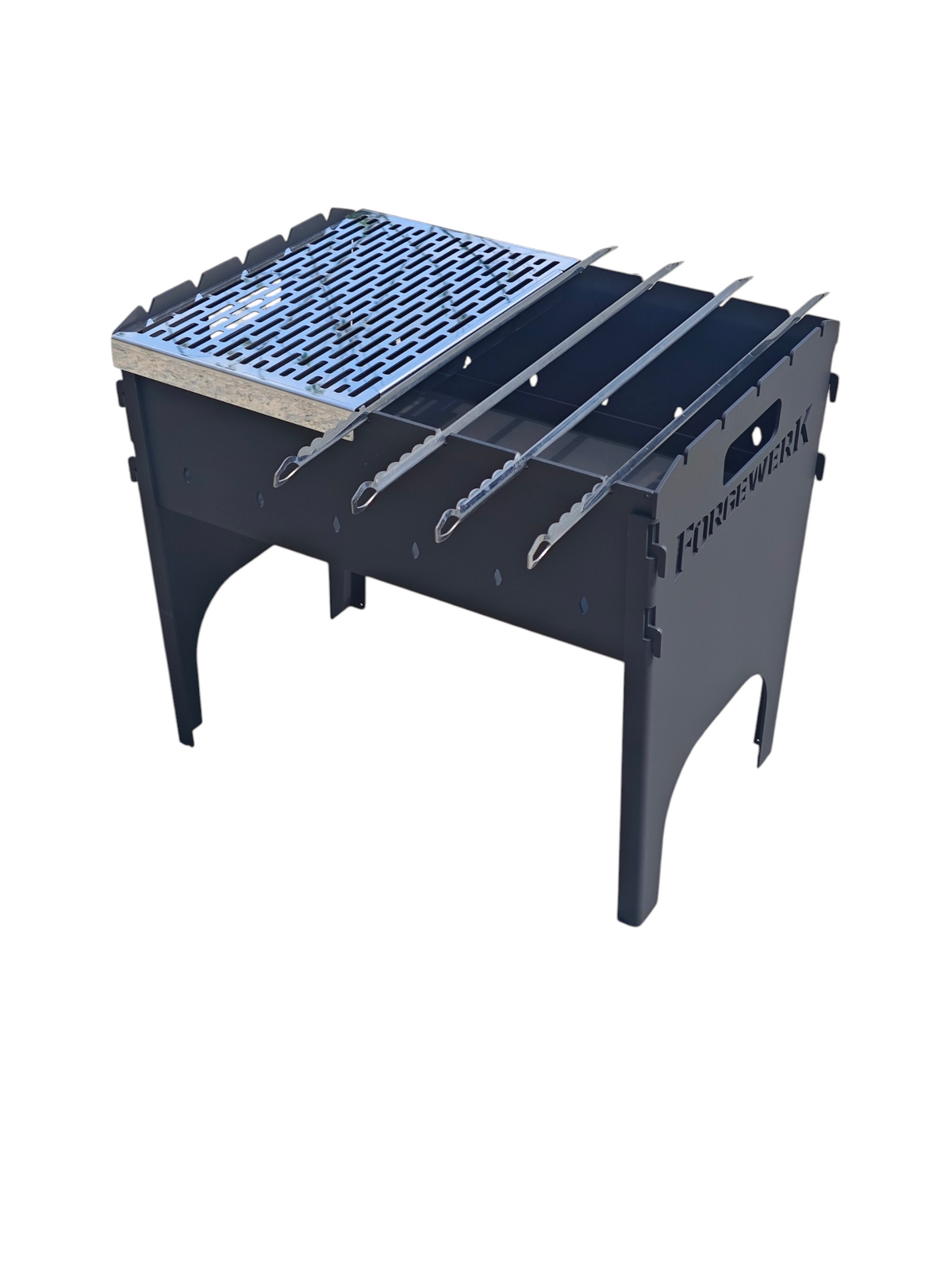 FORGEWERK Mangal Grill 3 mm Stahl – Schaschlikgrill mit Grillrost & Kochplatte