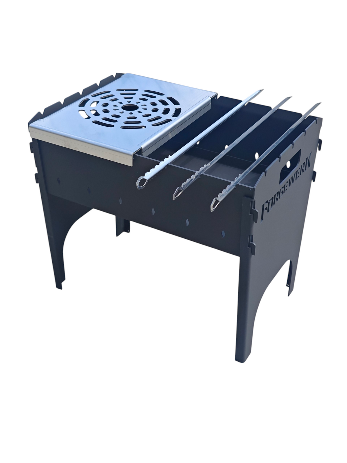 FORGEWERK Mangal Grill 3 mm Stahl – Schaschlikgrill mit Grillrost & Kochplatte