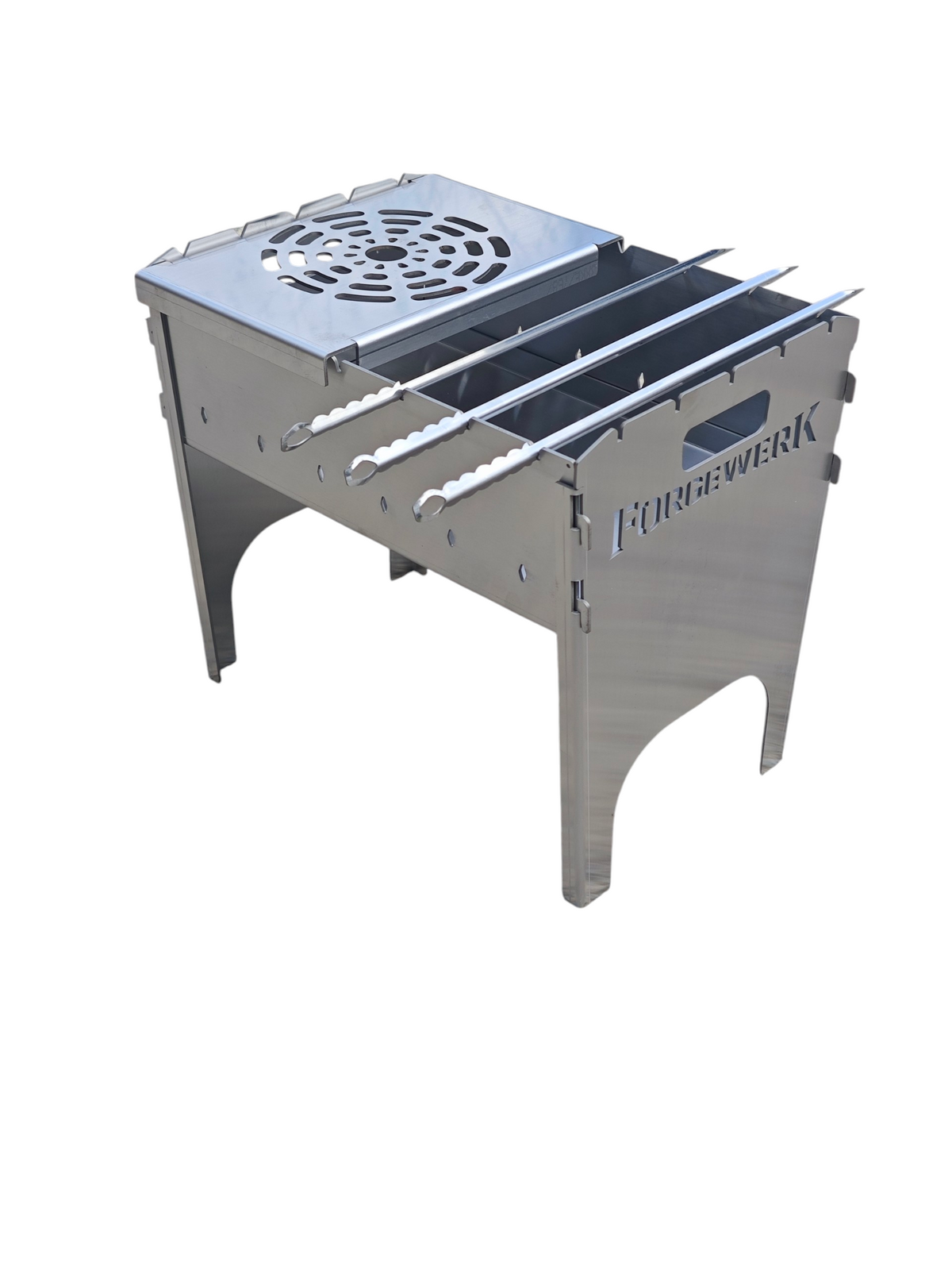 FORGEWERK Mangal Grill aus 3 mm Edelstahl – Schaschlikgrill & Outdoor-Kochstelle