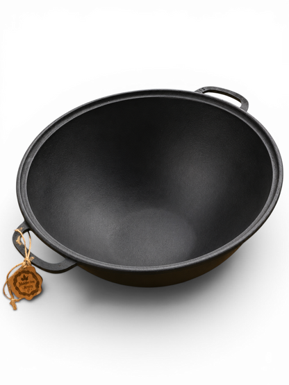 15L Kasan aus Gusseisen WOK aus Usbekistan Kessel Kazan mit Grill-Pfannendeckel